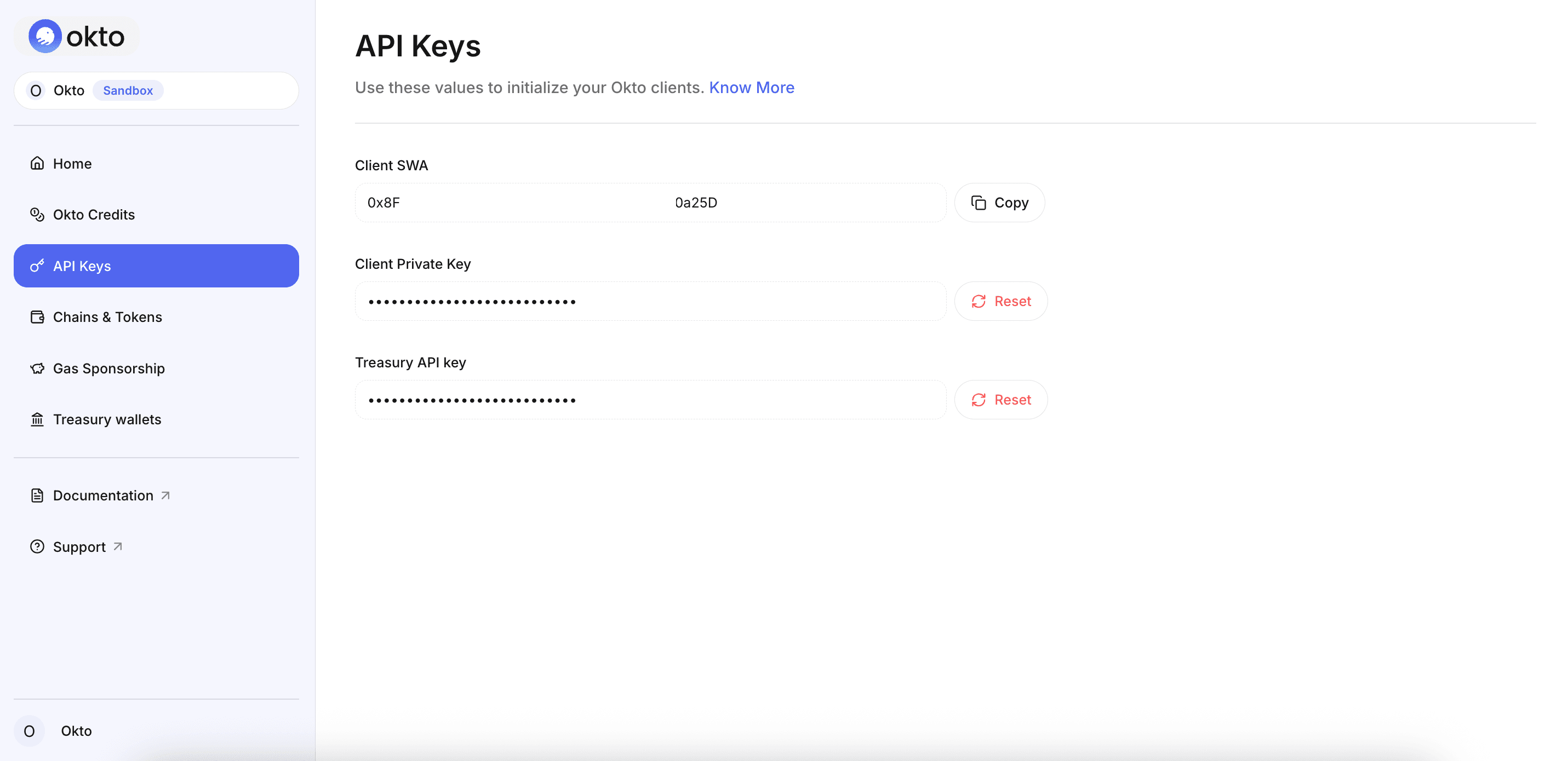 API Page - Okto Dashboard