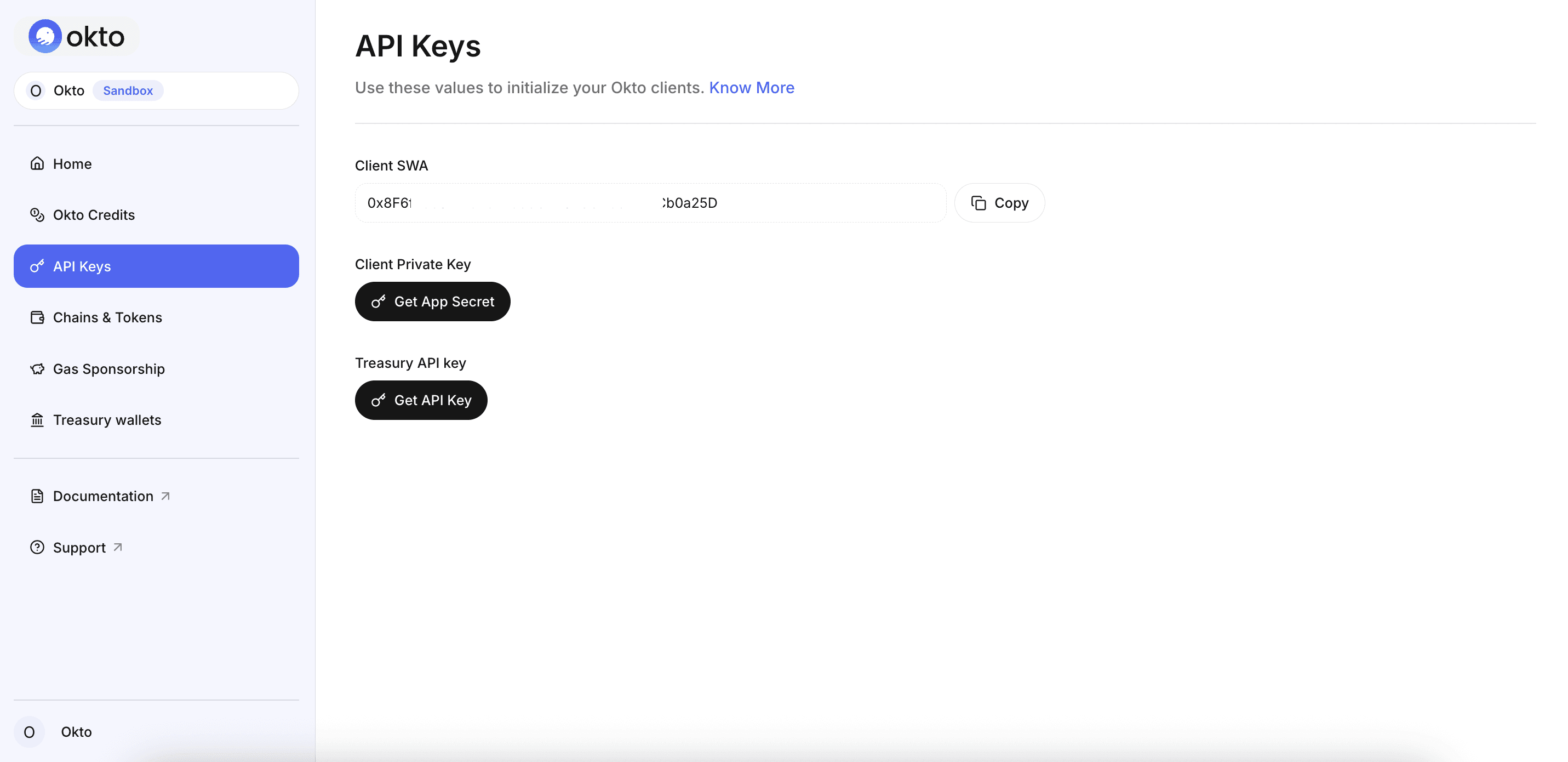 API Page - Okto Dashboard