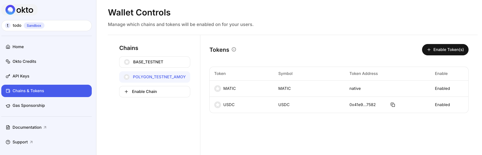 Wallet Controls - Okto Dashboard