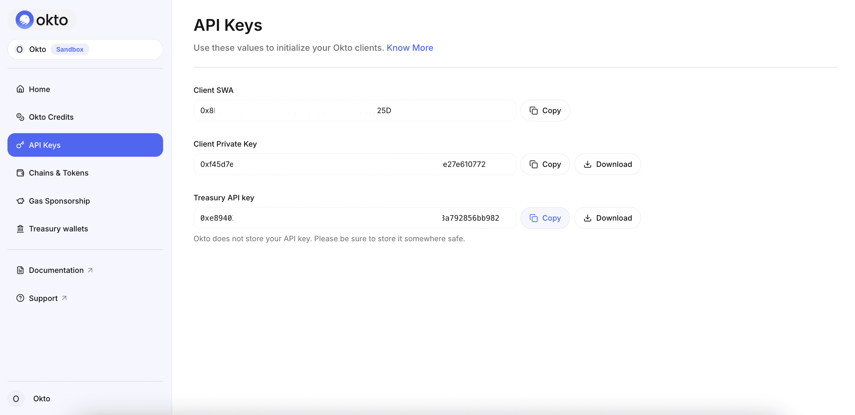 API Page - Okto Dashboard