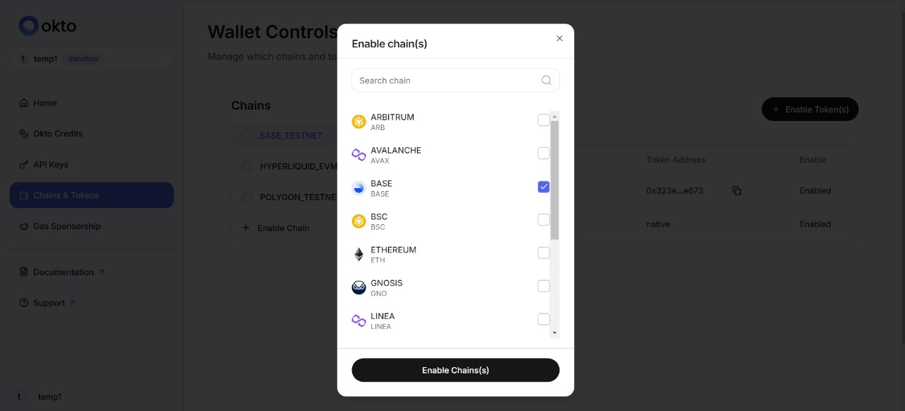 Wallet Controls - Okto Dashboard