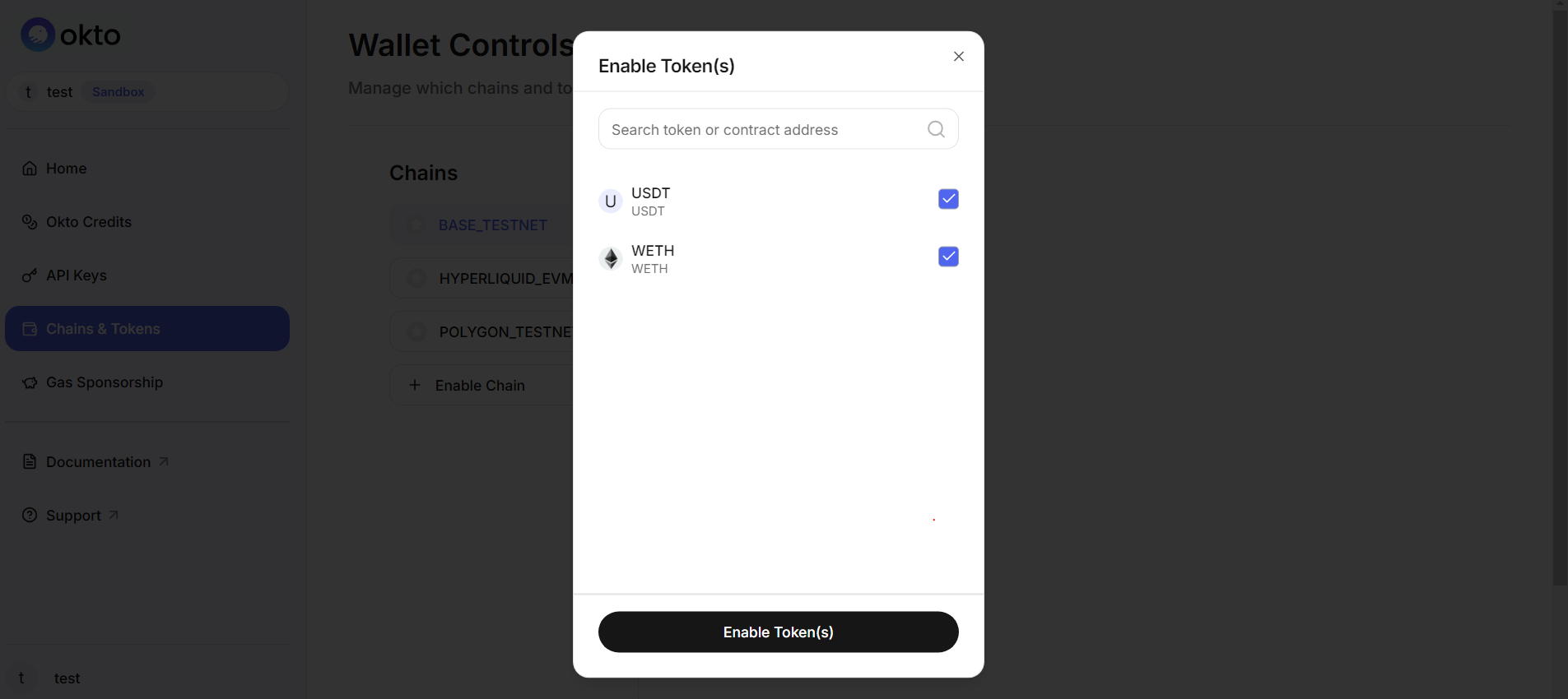 Wallet Controls - Okto Dashboard